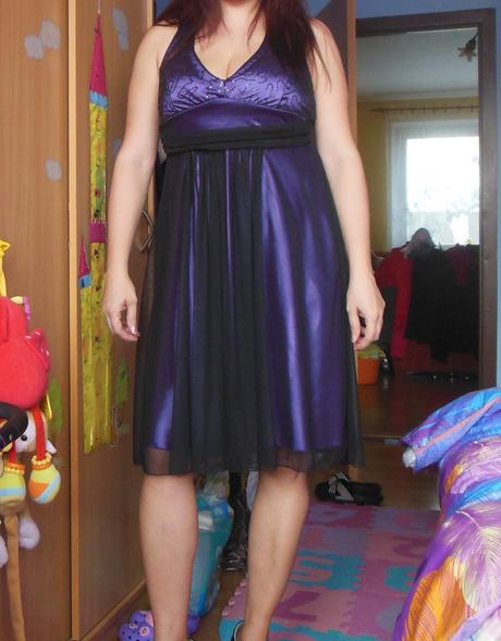 Fialové príležitostné šaty s bolerkom, l