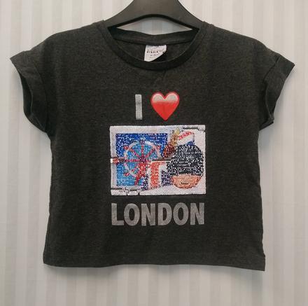 Sivý crop top s farebným motívom, yd, 134/140 cm, 140