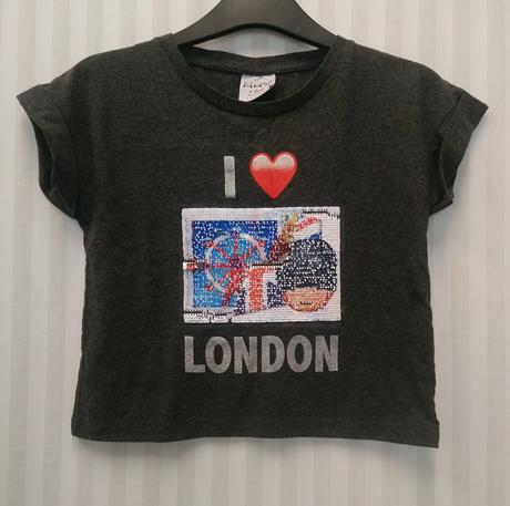 Sivý crop top s farebným motívom, yd, 134/140 cm, 140