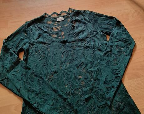 Tmavozelený čipkovaný top, vero moda,m