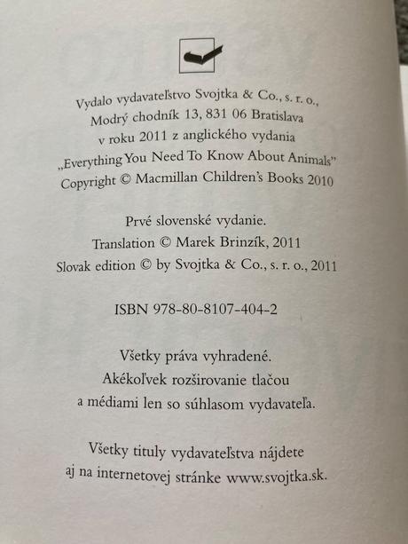 Všetko čo potrebuješ vedieť o živočíchoch,
