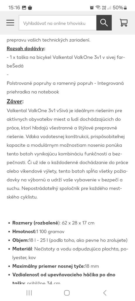 Valkental valkone 3v1 taška na bicykel, 