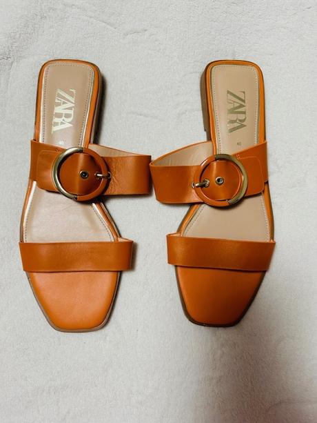 Oranžové kožené sandálky s hranatou špicou zara, zara,40