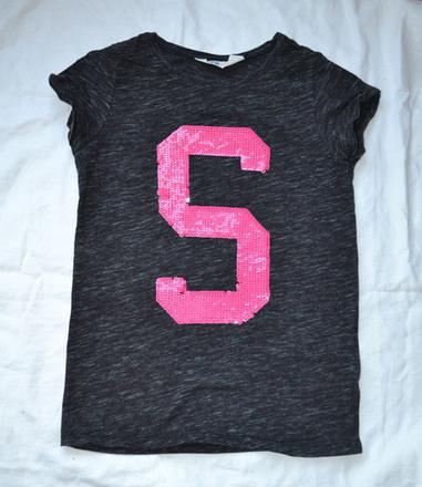 Čiernošedé tričko s flitrovým " s" 146/152, h&m,152