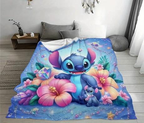 Detská deka 130x150 lilo a stitch v kvetoch, 