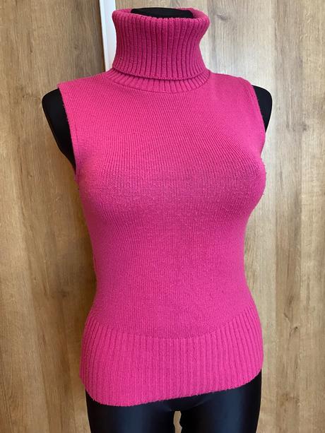 Ruzovy damsky sveter bez rukavov, s