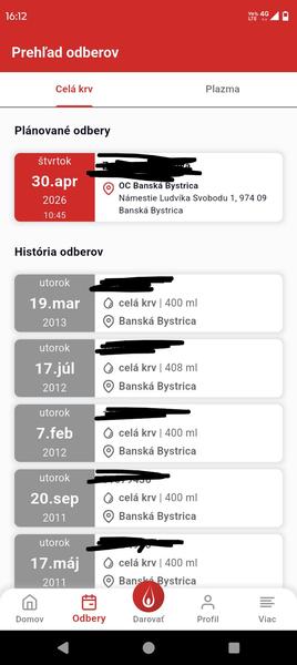 Kedy sa v aplikácii ukáže posledný odber krvi?