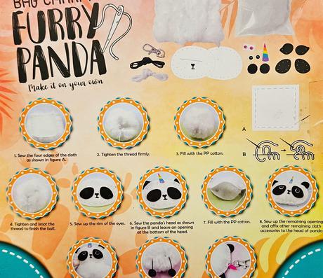 Furry panda bag charm - diy privesok na tasku, 