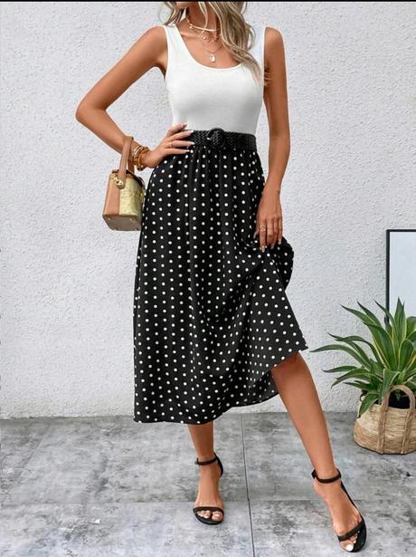 Šaty s bodkovanou sukňou, 38 / m