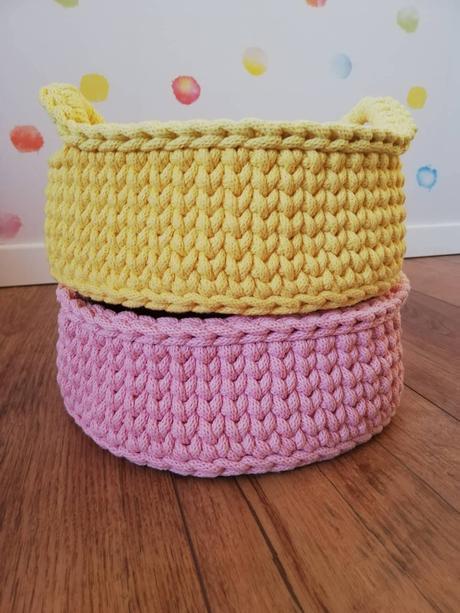 Háčkované košíky s uškami - uz len ružový, 
