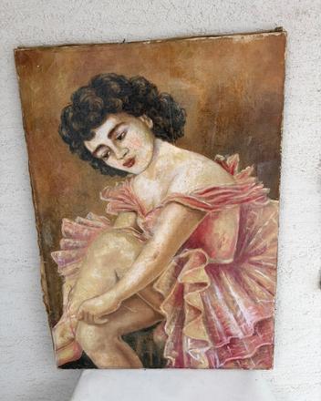 Starozitny malovany obraz baletka dama velky 70x49,