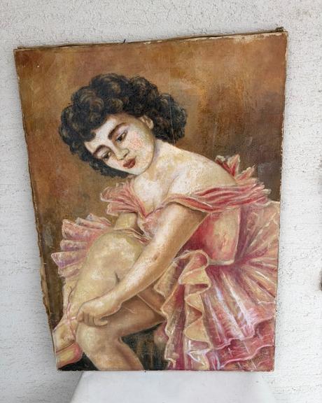 Starozitny malovany obraz baletka dama velky 70x49,