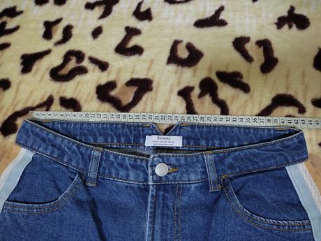 Trendy bershka modre rifle s pasikmi a vysoky pas, bershka,40