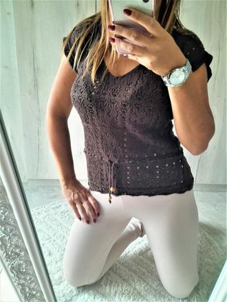 Háčkovaný hnedý svetrík-s, s