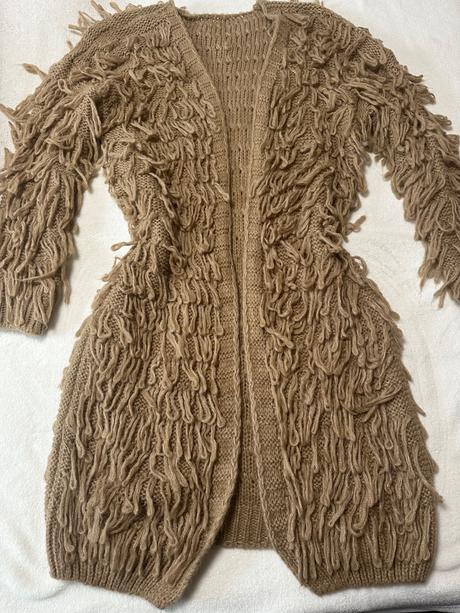 Koňakový dlhý kardigán bez zapínania, 