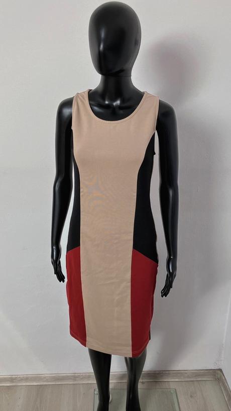 Béžovo-bordovo-čierne puzdrové šaty (36), s