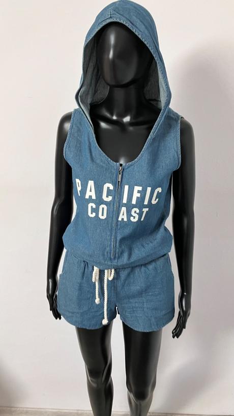 Rifľový letný overal s nápisom a kapucňou (34), gate,xs