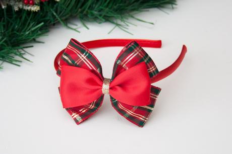 Čelenka do vlasov - červená kockovaná,