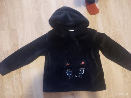 Dievčenská teplá mikina s mačkou, h&m,128
