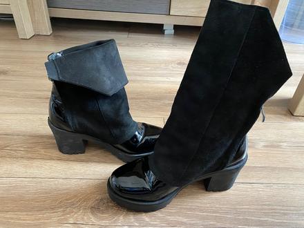 Cierne zateplene cizmy s lakovanou špičkou, 37