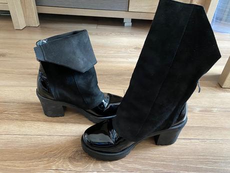 Cierne zateplene cizmy s lakovanou špičkou, 37