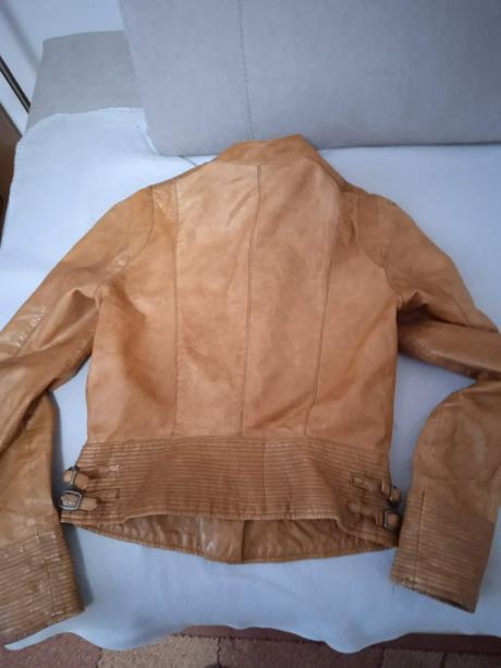 Hnedá kožená bunda, mango,xs