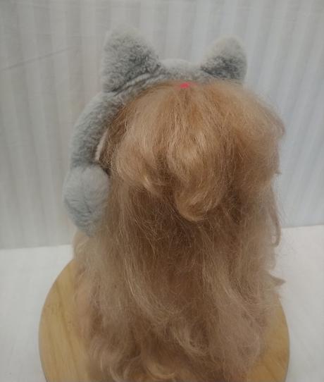 Sivé zimné klapky na uši pre dievčatá, mačička,