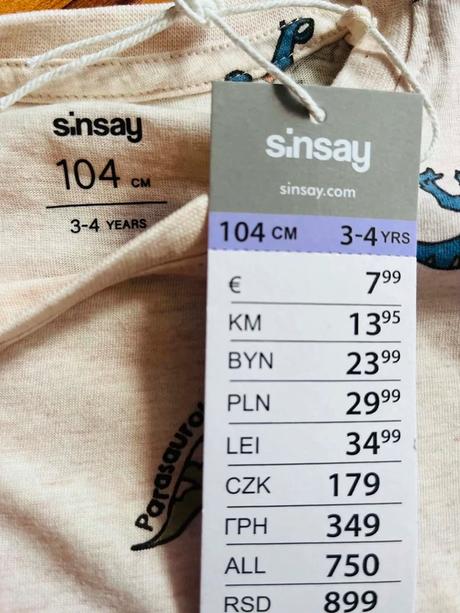 Veľ. 104 zn. sinsay bavlnené pyžamko s dínami, sinsay,104