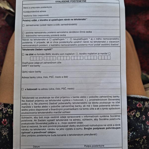 Žiadosť o tehotenský príspevok