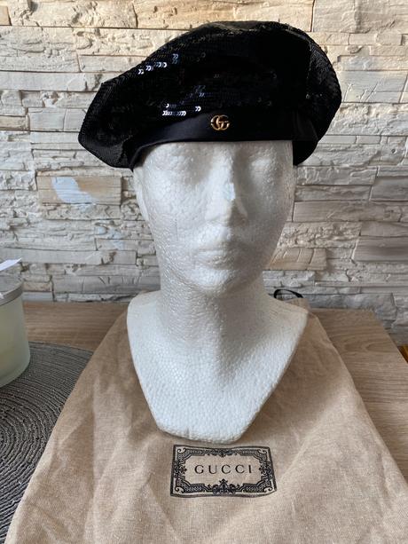 Gucci gg sequin beret in black, louis vuitton