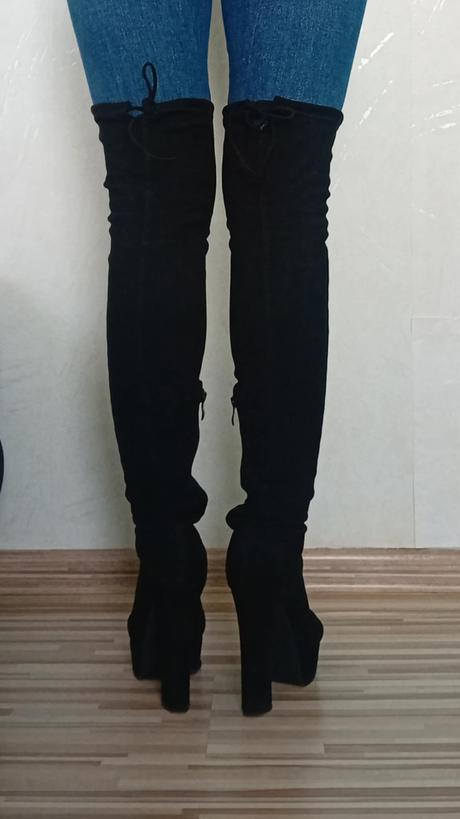 Dámske čierne semišové čižmy nad koleno - 36, 36