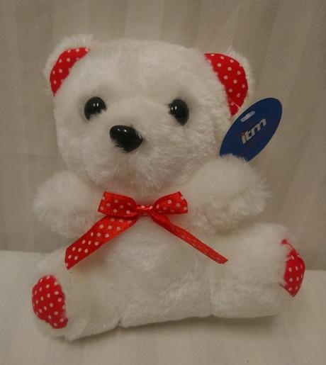 Plyšový biely medveď s mašlou, itm, 15 cm,
