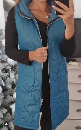 Petrolejová dlhá prešívaná vesta s kapucňou xl, xl