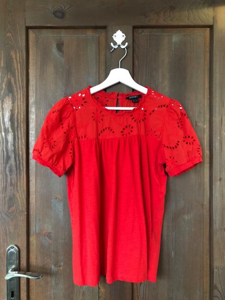 Červený top s čipkou 40/42, esmara,40