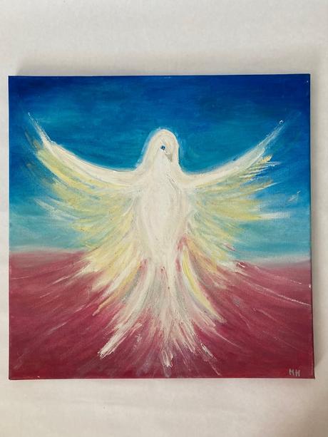 Abstraktný obraz holubice na platne, 