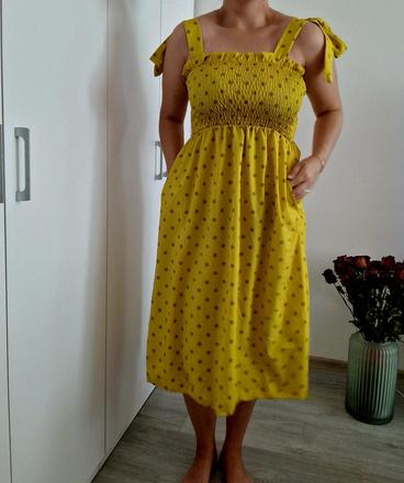 Midi žlté šaty s vreckami, m