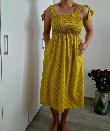 Midi žlté šaty s vreckami, m