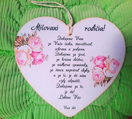 Dekoračné srdce poďakovanie rodičom,