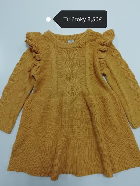 Horčicové pletené svetríkové šaty s volánikmi, tu,92