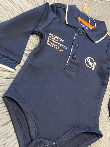 Chlapčenské body s golierom a nápisom (0-3 mes.), original marines,56