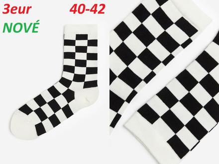 Ponožky dlhé šachovnica bieločierne, h&m,40 / 42