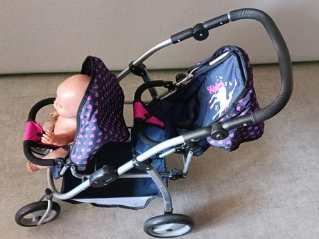 Detsky kočík pre bábiky dvojičky, 