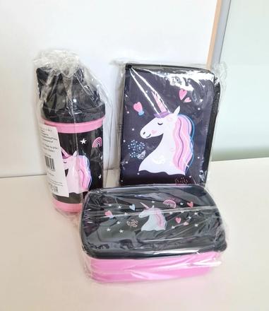 Jednorožec školský set 3ks - fľaša, peračník, box,