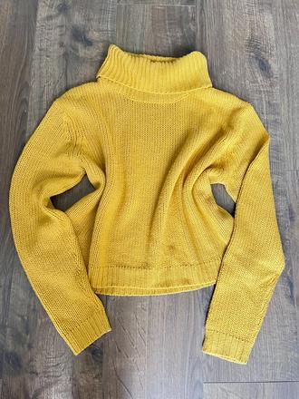 Dámsky horčicový pletený sveter s rolákom, sinsay,s