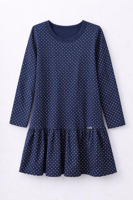 Dievčenské šaty s bodkami tmavomodré, 128 / 158