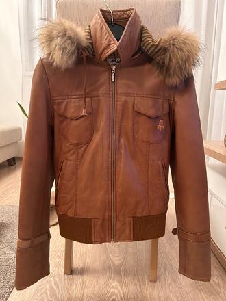 Dámsky koženný kabát s pravou kožušinou, m