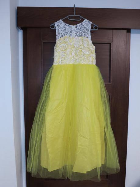 Krémovo-žlté príležitostné šaty 152/158, 158