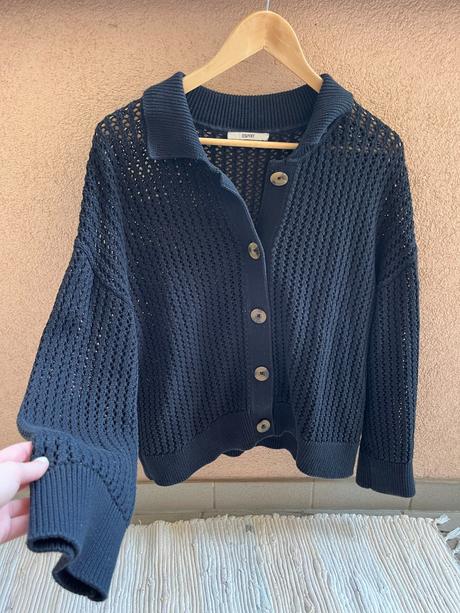 Čierny pletený sveter na gombíky esprit l/xl, esprit,l