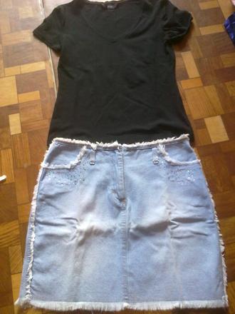 Sukna riflova z kamenkami a tricko, l