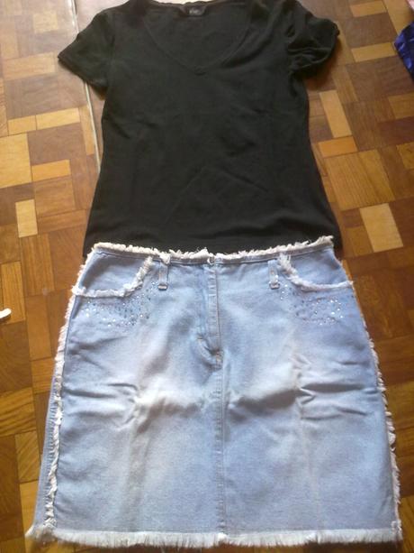 Sukna riflova z kamenkami a tricko, l